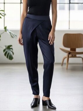 Alexis Sz XS Dark Navy Blue Satin Elastic Waist Draped Pants
